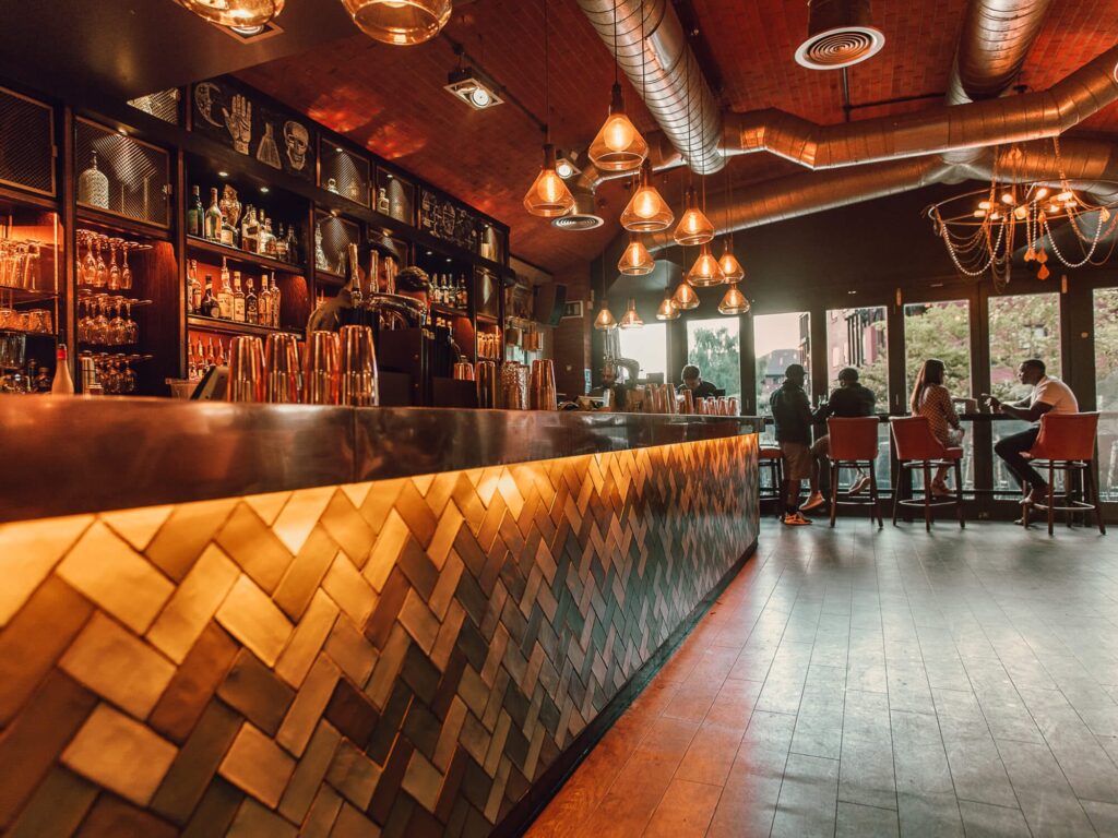 Stylish bar in Aluna Birmingham, perfect for cocktail receptions and networking events.