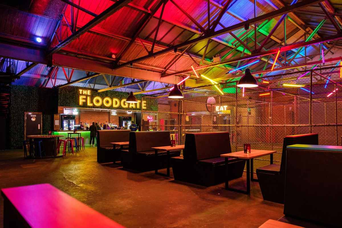 Vibrant bar area with neon lights, ideal for parties and networking events in Digbeth.