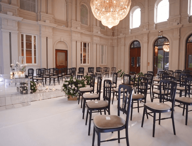 Elegant event space at Grand Station with floral decor for intimate ceremonies.