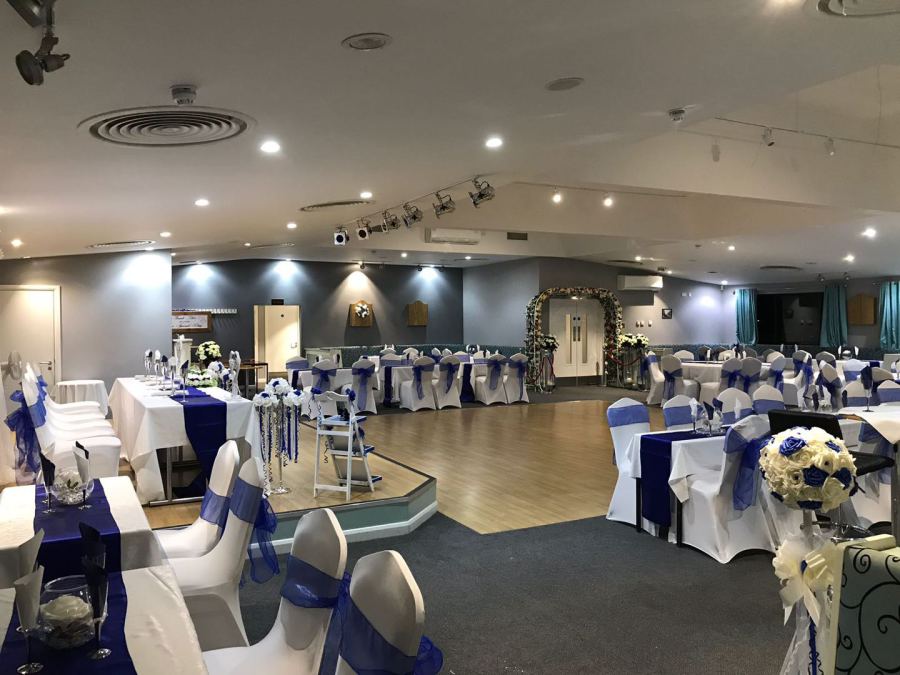 Elegant function room at Hall Green Stadium, perfect for weddings and formal events.
