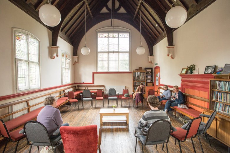 Hall Green Quaker Meeting House: cozy space for workshops and gatherings with natural light.