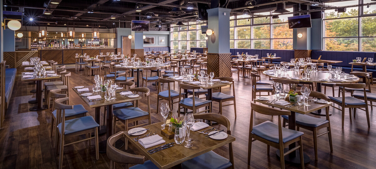 Elegant dining area at Aston Villa FC, perfect for events and gatherings.