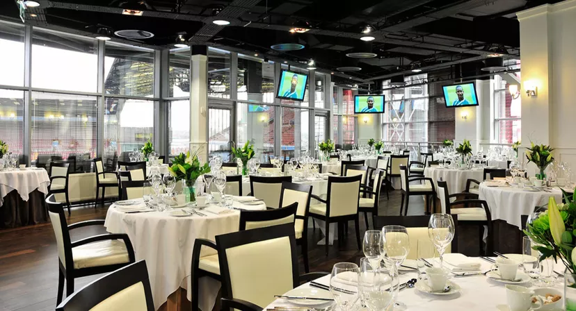Sophisticated dining space at Aston Villa FC for corporate events and receptions.