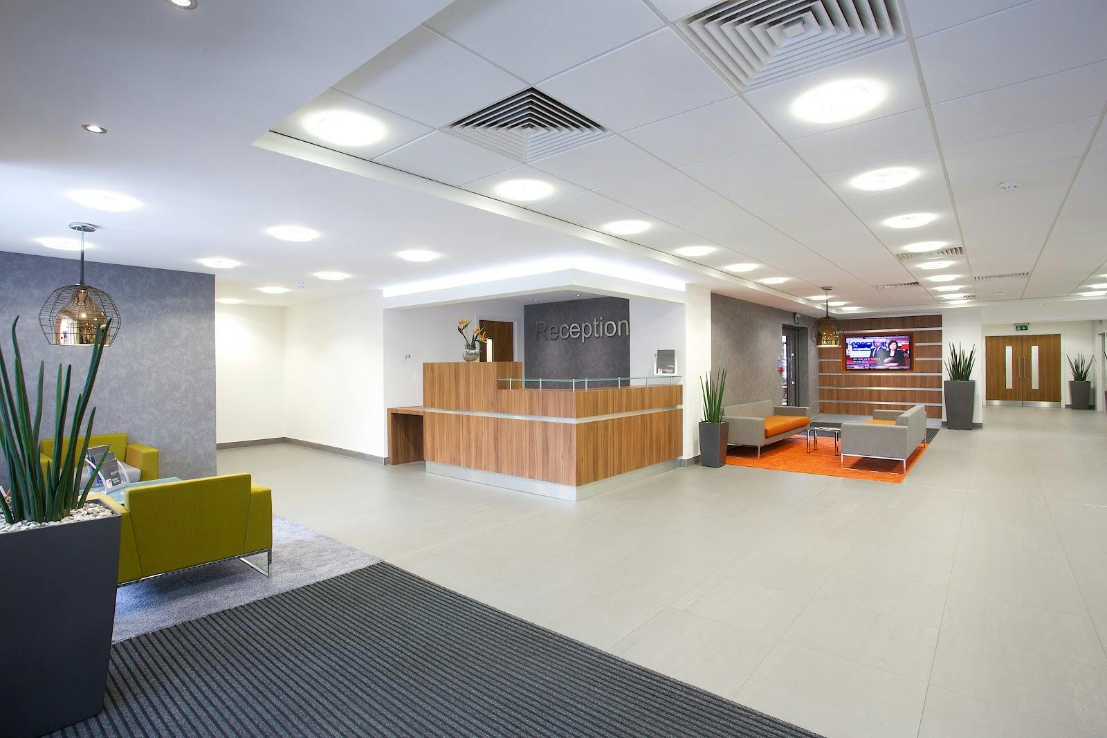 Modern meeting room reception at Orbit Spaces, ideal for corporate events and gatherings.