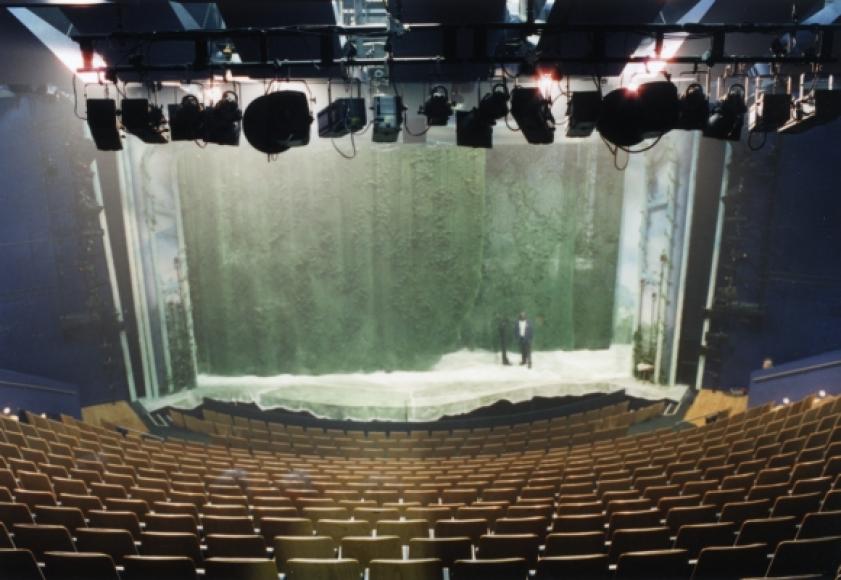 Spacious auditorium at Birmingham Repertory Theatre, ideal for conferences and performances.