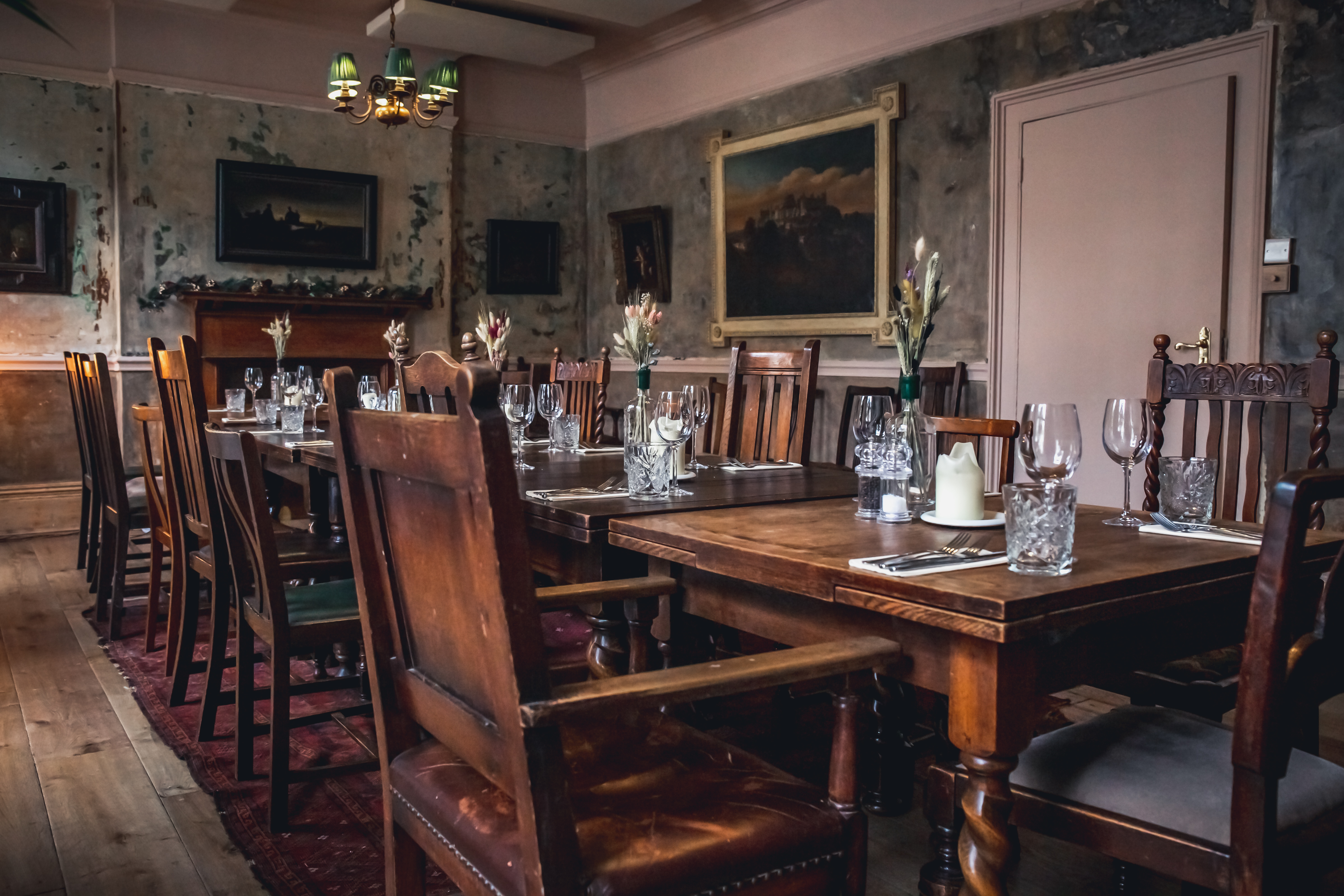 Rustic dining room at The Wilton Arms, ideal for intimate dinners and corporate events.