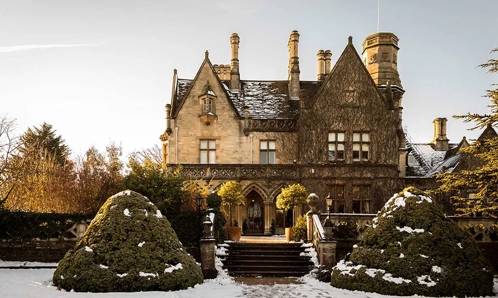 Historic mansion at Manor by the Lake, perfect for upscale Christmas parties in winter.