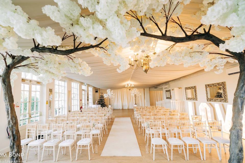 Ornate Function Rooms at Warwick House, elegant floral decor for weddings and upscale events.