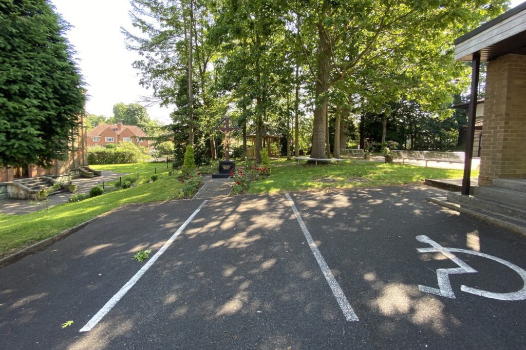 Serene outdoor patio at Saint Lazar's Hall, ideal for events and gatherings.