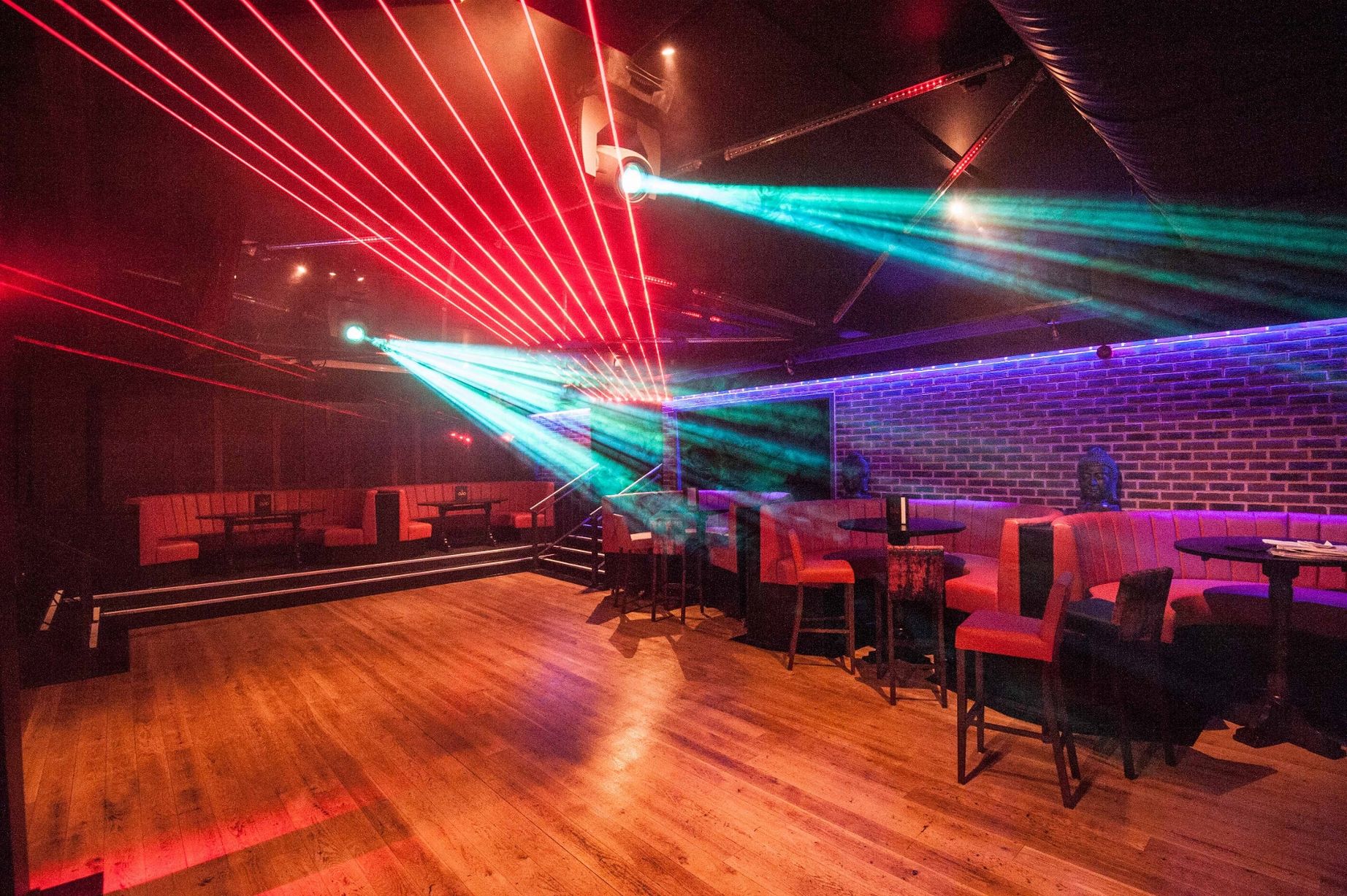 Vibrant event space with dynamic laser lighting for parties and corporate events in Birmingham.