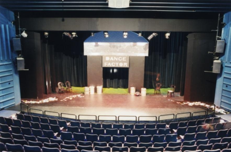 Baskerville Room stage at Crescent Theatre for Dance Factor event, organized seating and lighting.