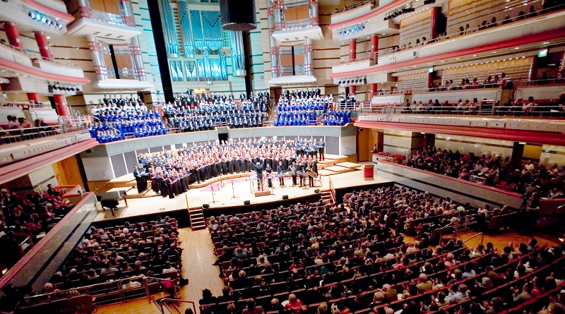 Birmingham concert hall with choir and orchestra, ideal for live music events.