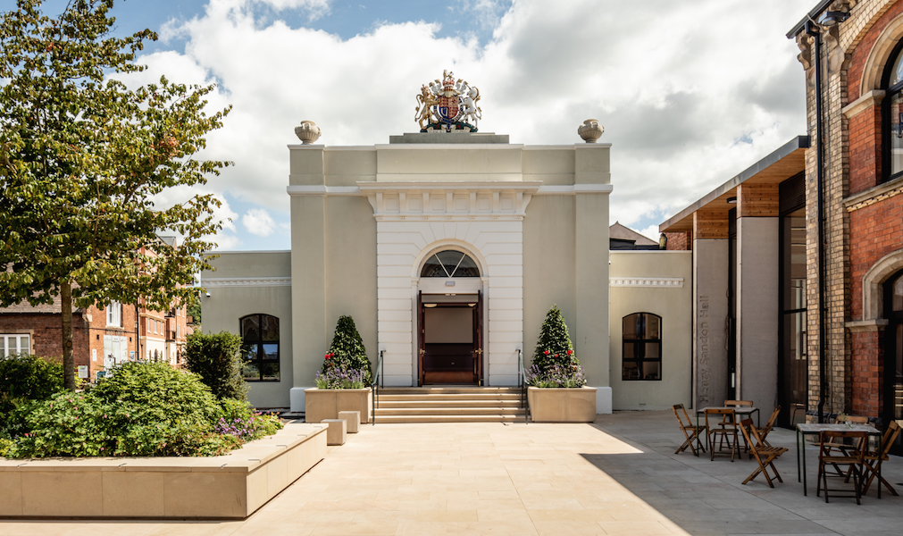 Henry Sandon Hall venue with grand entrance, ideal for events and receptions.