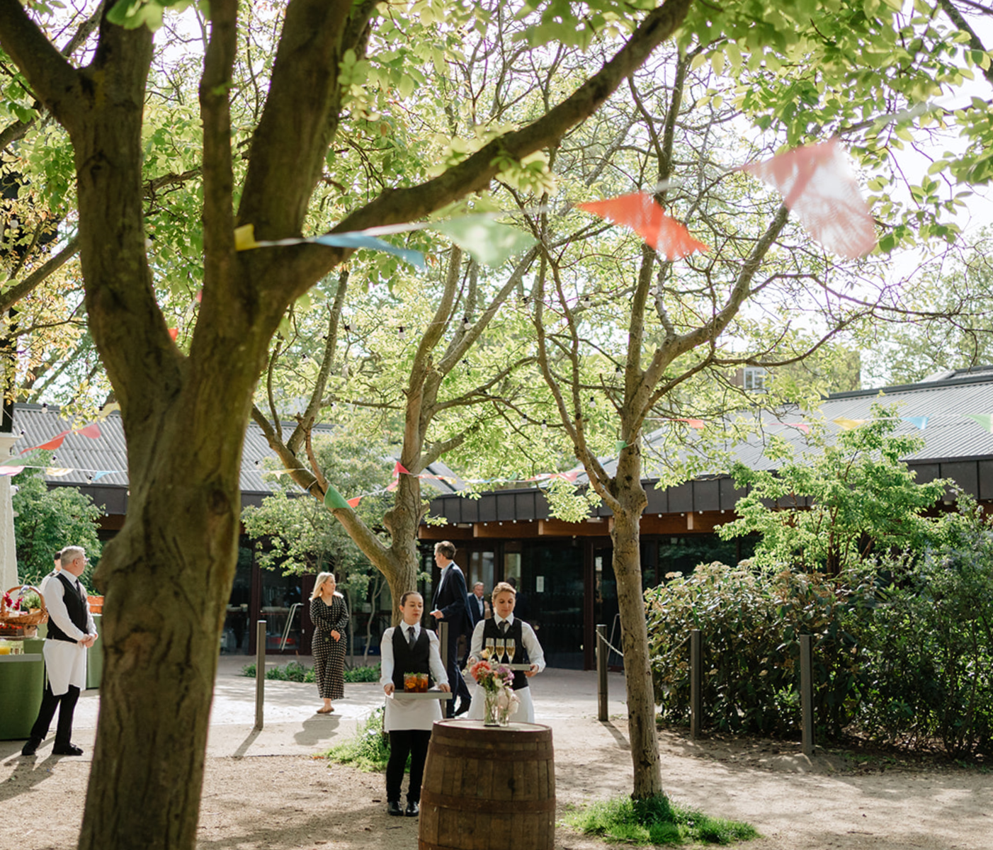 Outdoor event space in Sands End with lush greenery, perfect for networking gatherings.