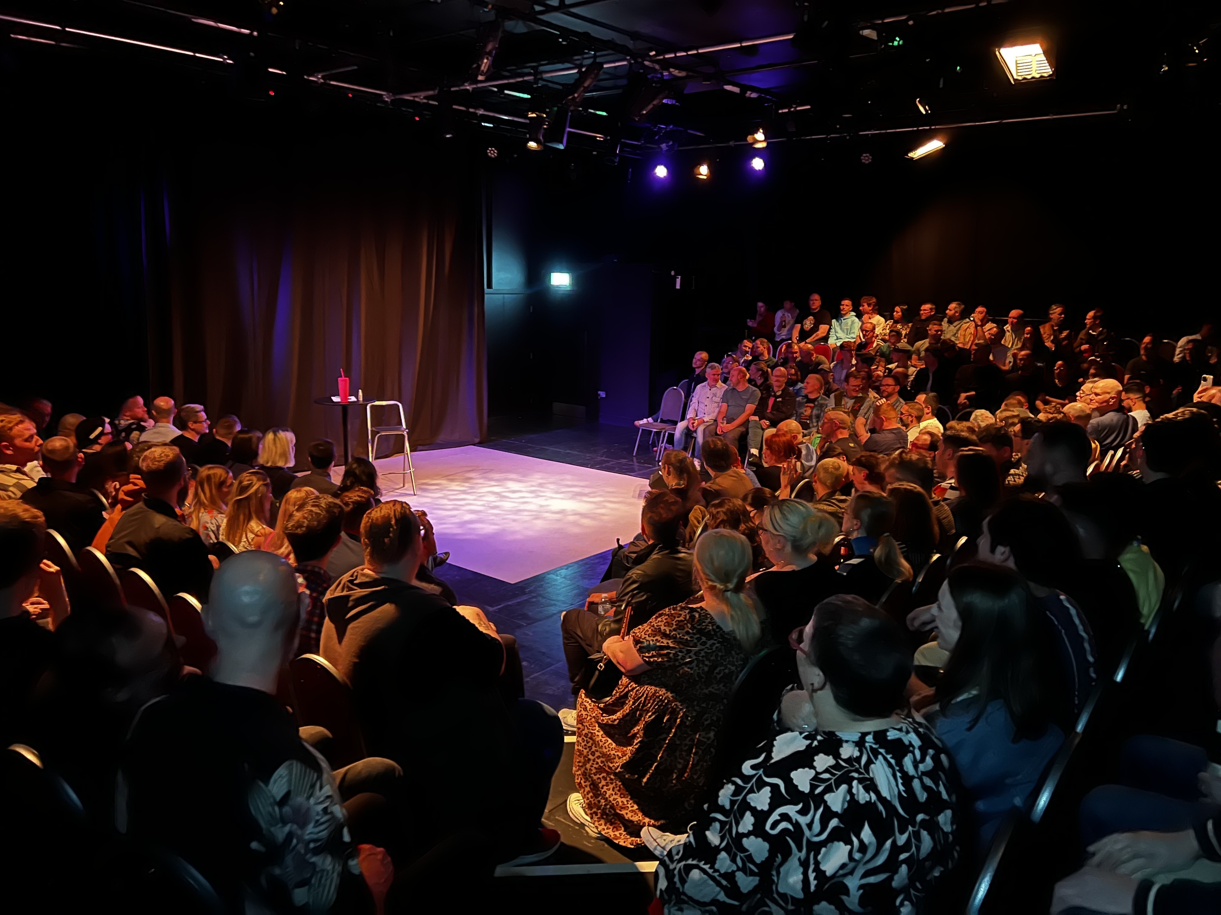 Packed King's Head Theatre auditorium ready for a live performance event.