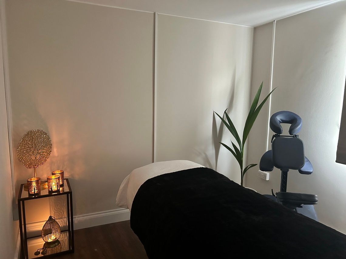 Nail desk in serene wellness space for corporate retreats and relaxation sessions.