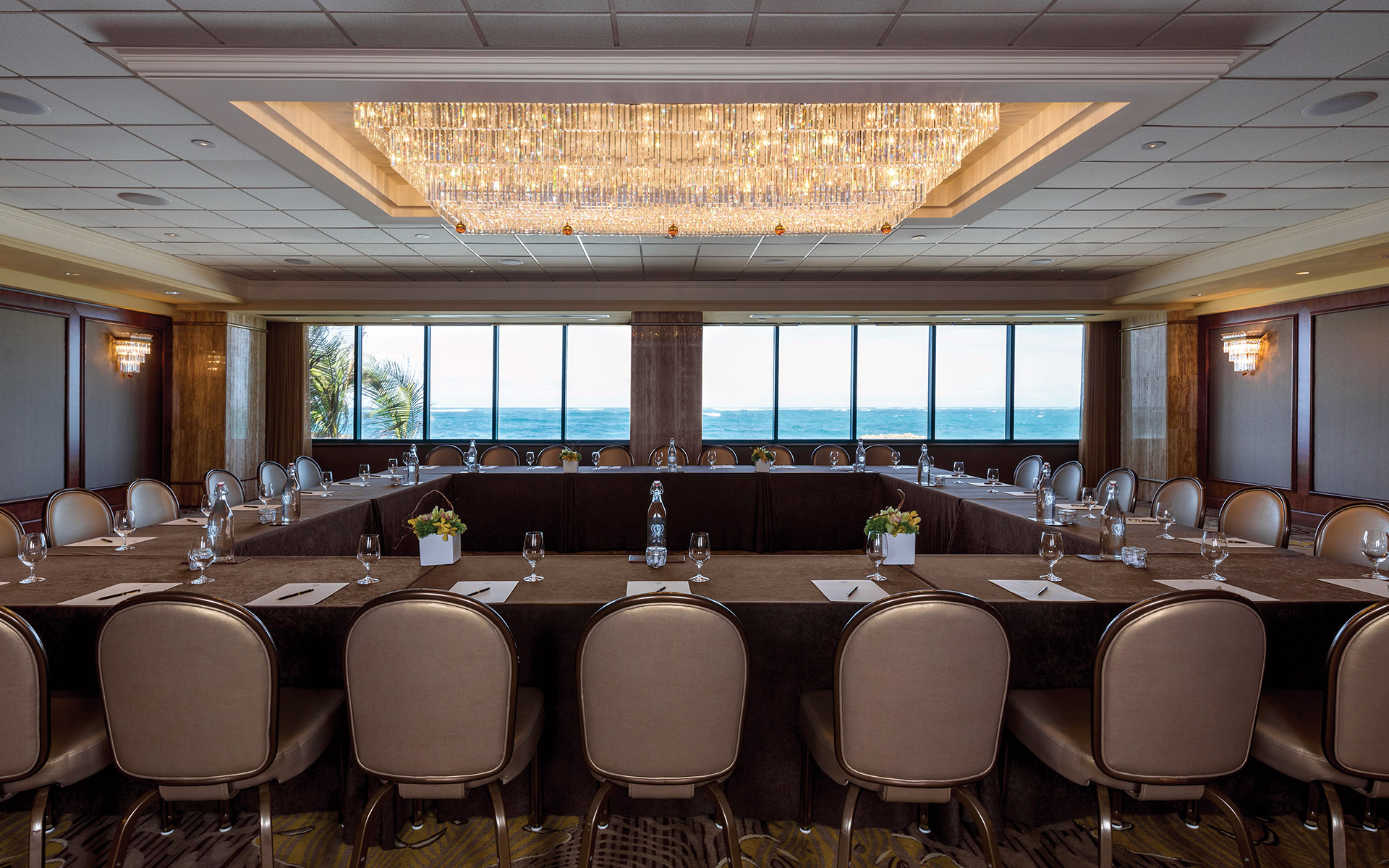 Luchetti Ballroom at Condado Vanderbilt Hotel, elegant meeting space with U-shaped seating.