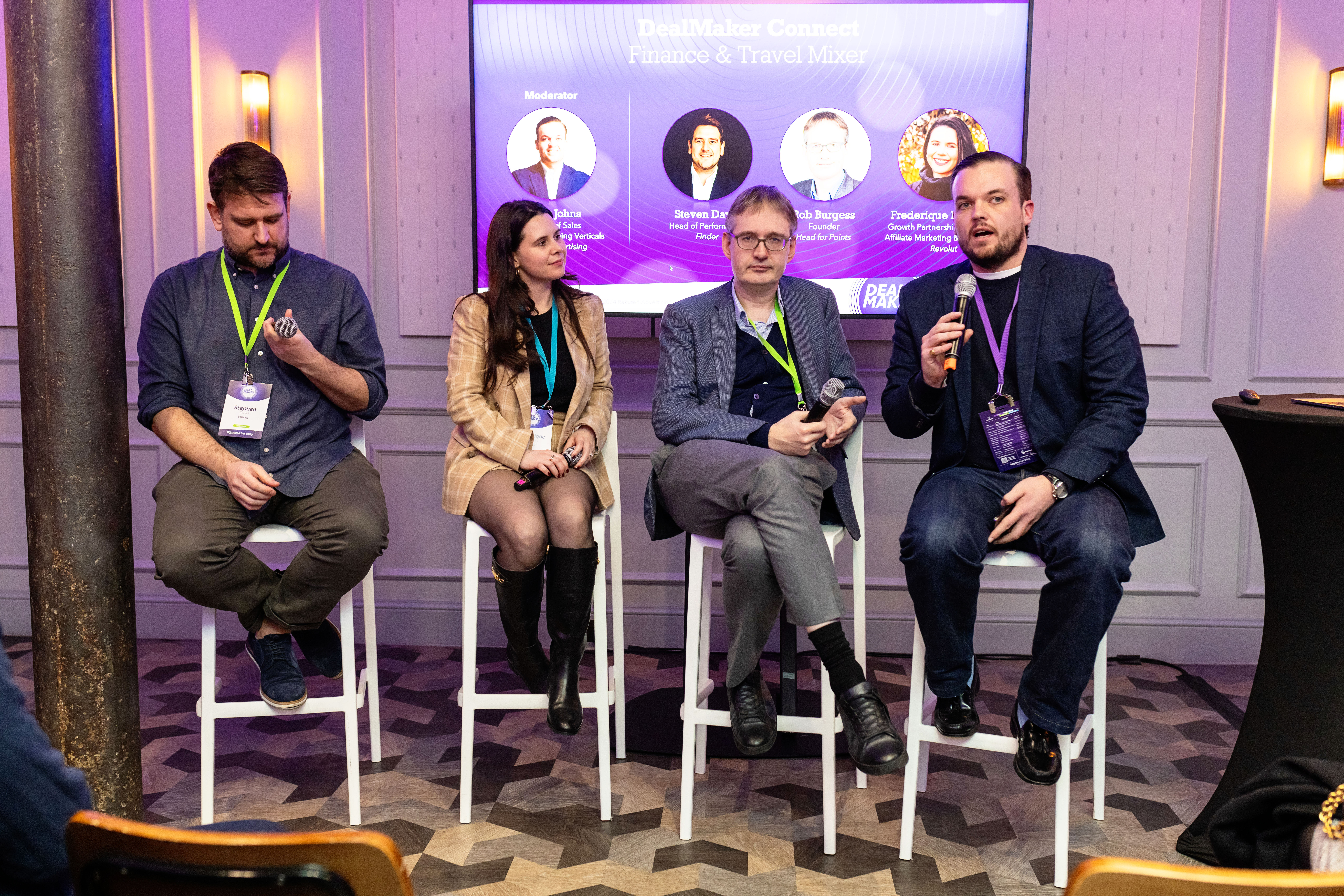 Panel discussion at Grubstreet Cellars on finance and technology in a modern venue.