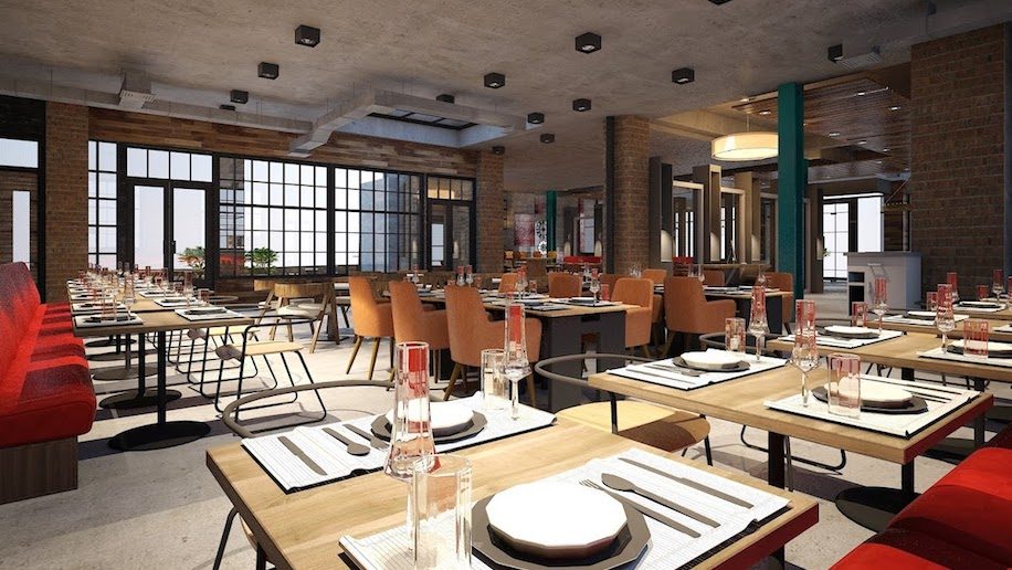 Modern dining space in New Road Hotel, ideal for events and private dinners.