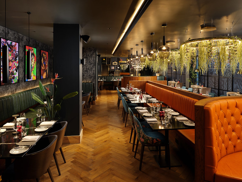 Stylish restaurant interior at Malmaison Deansgate Hotel for corporate events and gatherings.