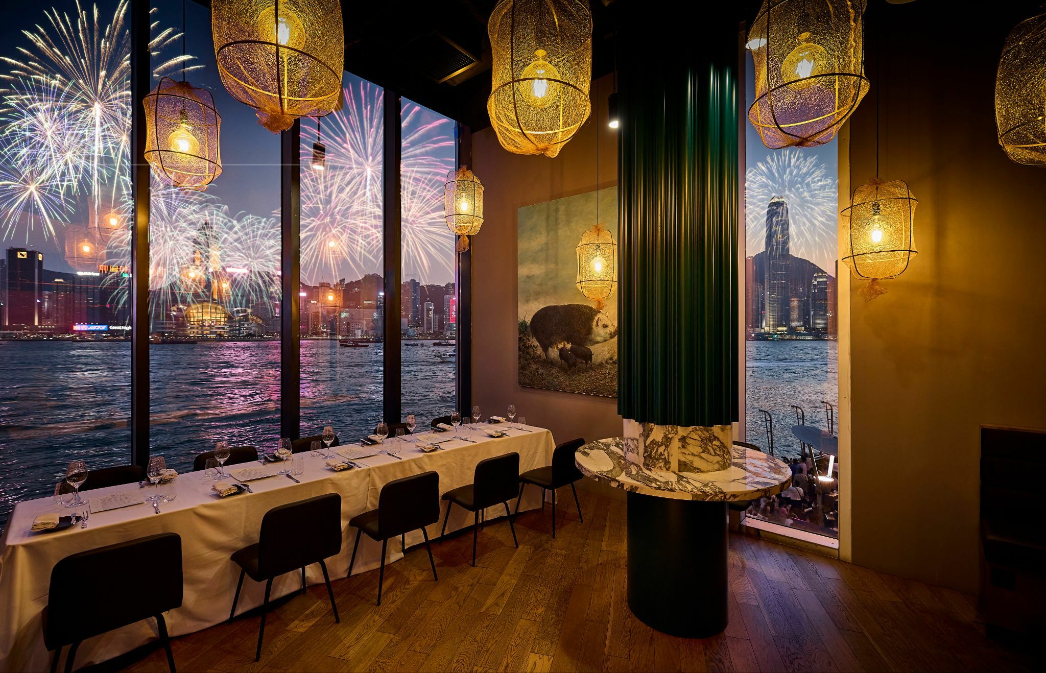 Moon Gate terrace with elegant table setup, perfect for upscale dinners and celebrations.