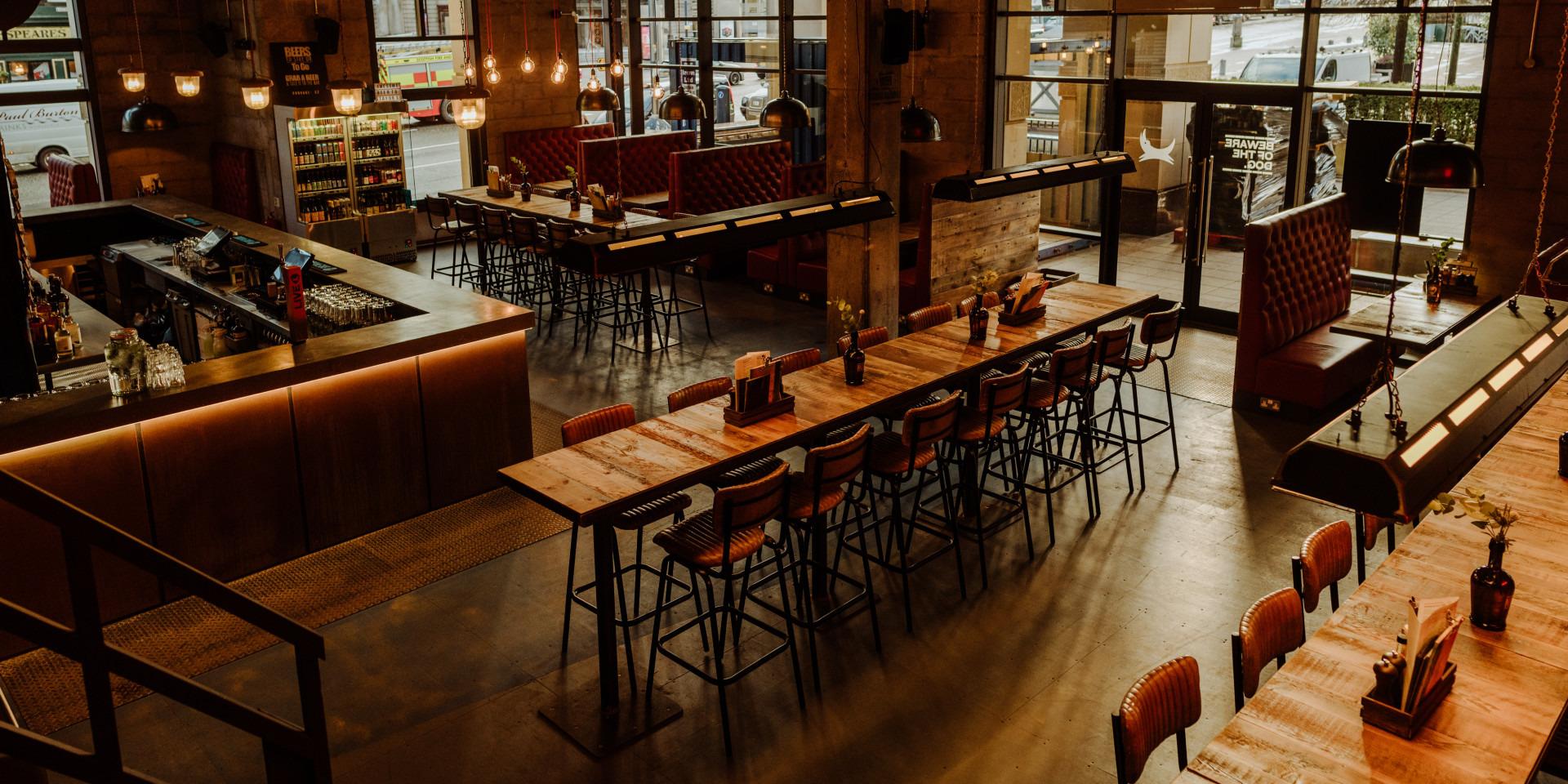 Spacious BrewDog Lothian Road bar with natural light, ideal for networking events.