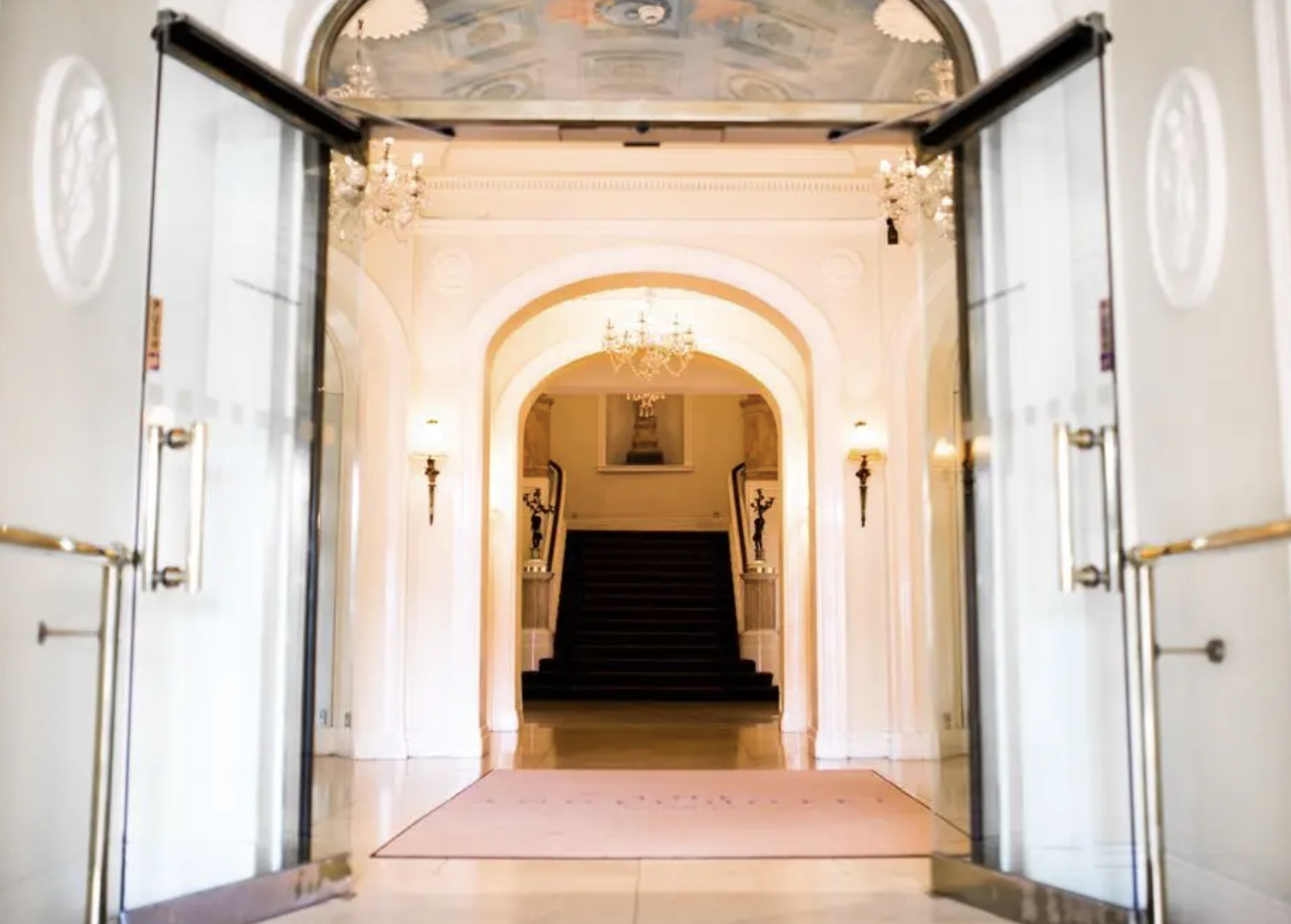 St Davids Suite entrance, elegant double doors, ideal for upscale events in Cardiff.