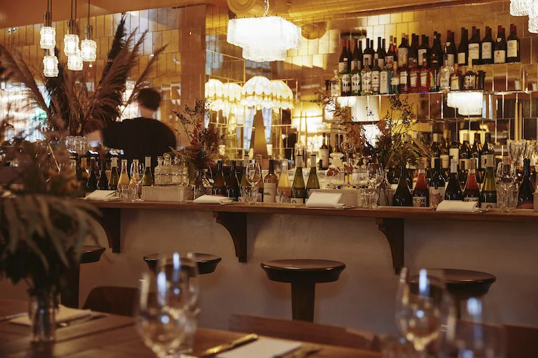 Main Dining Area at Bar du Champagne, elegant decor for intimate gatherings and networking.