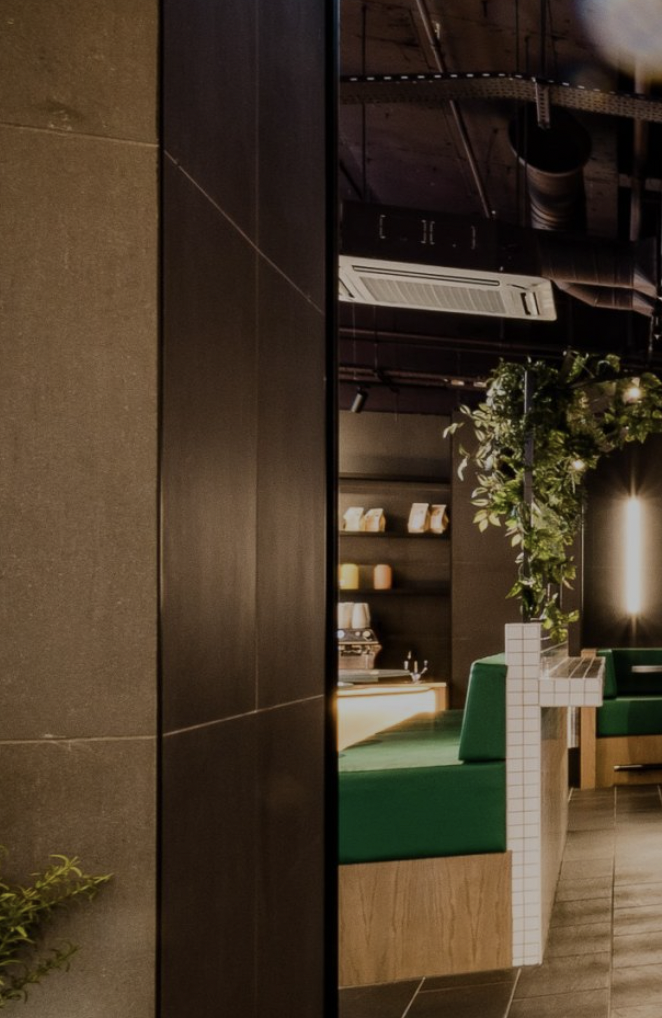 Modern event space at PizzaLuxe Manchester Arndale, perfect for networking and gatherings.