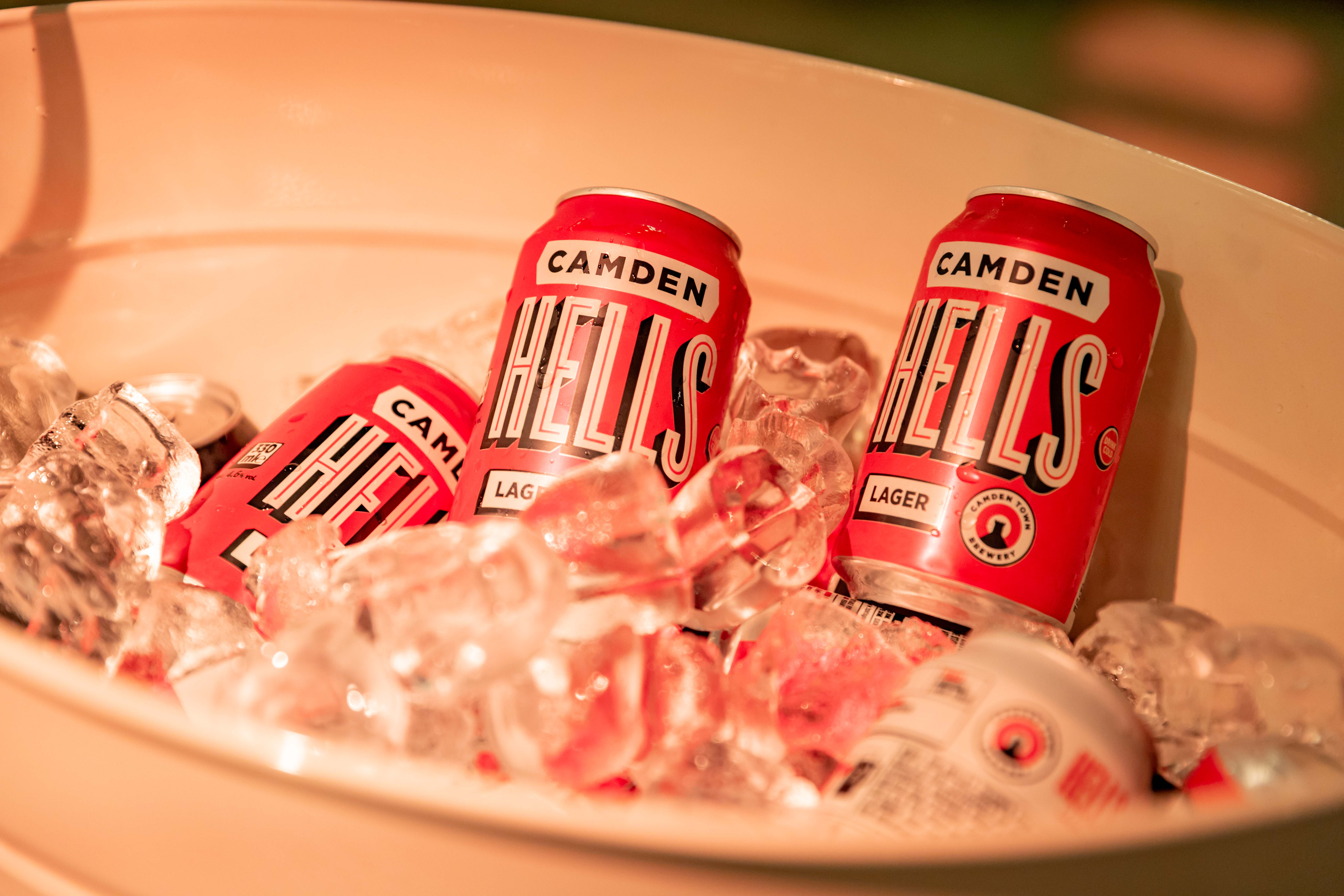 Chilled Camden Hells lager in stylish ice bucket for Paddington Bear event.