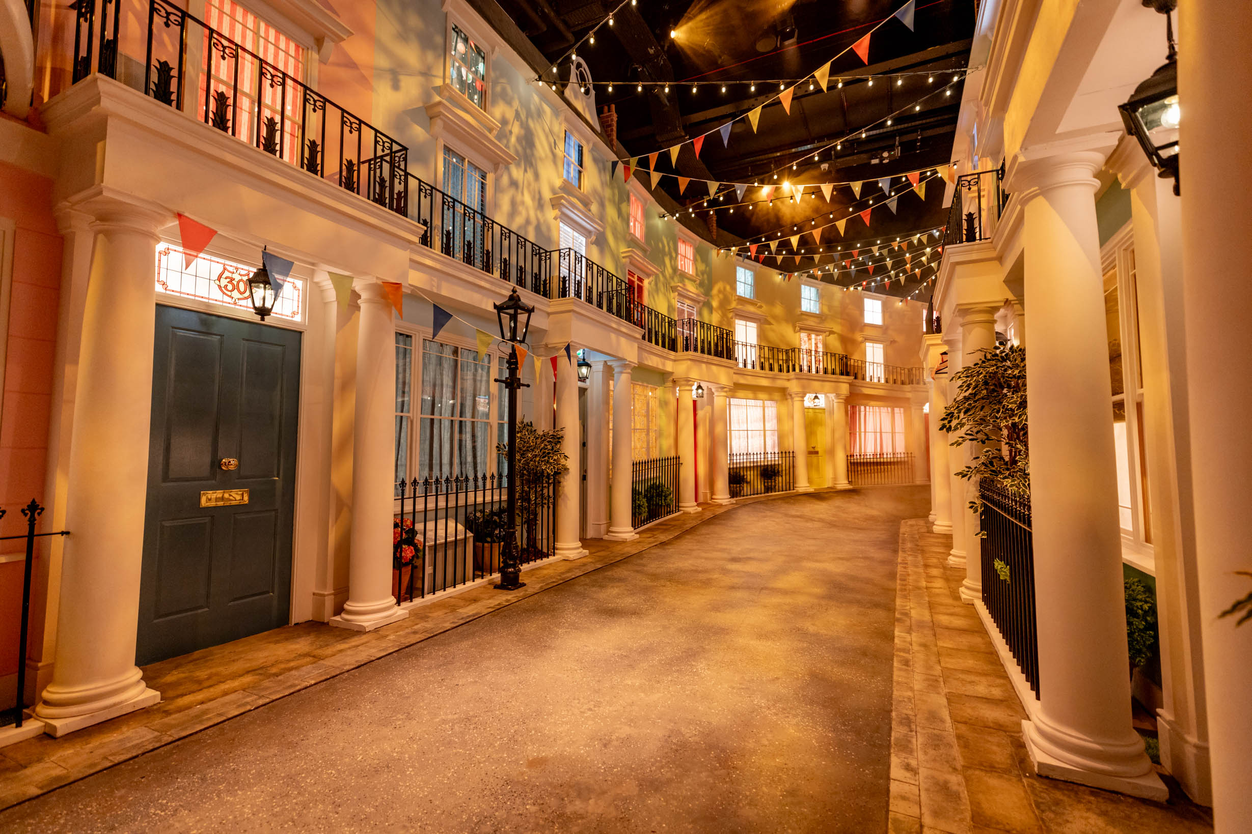 Windsor Gardens at Paddington Bear Experience, vibrant event space with colorful facades.