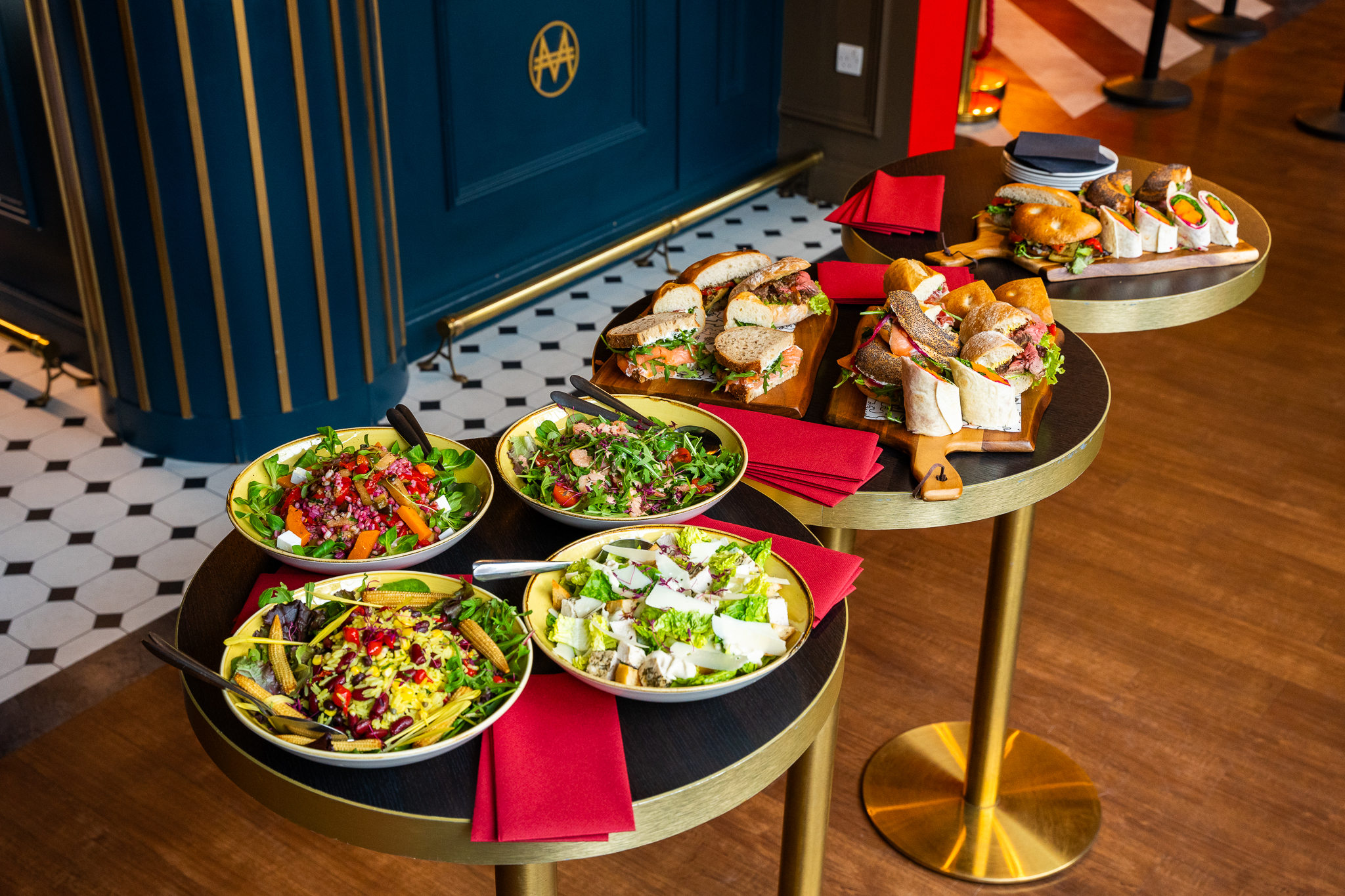 Semi-private hire at Top Hat Restaurant: gourmet sandwiches and fresh salads for corporate events.