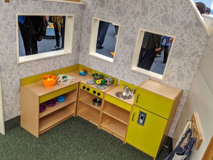Play kitchen setup at Boston Children's Museum for family-friendly events.