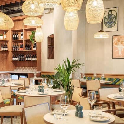 Stylish La Gamba restaurant with warm lighting, perfect for corporate events and gatherings.