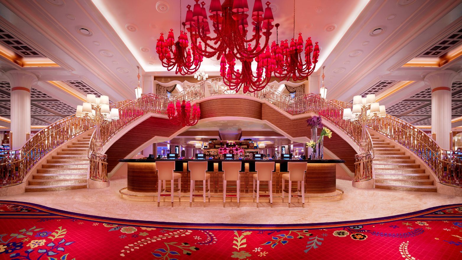 Picasso Ballroom at Encore Boston Harbor, elegant staircase, ideal for galas and receptions.