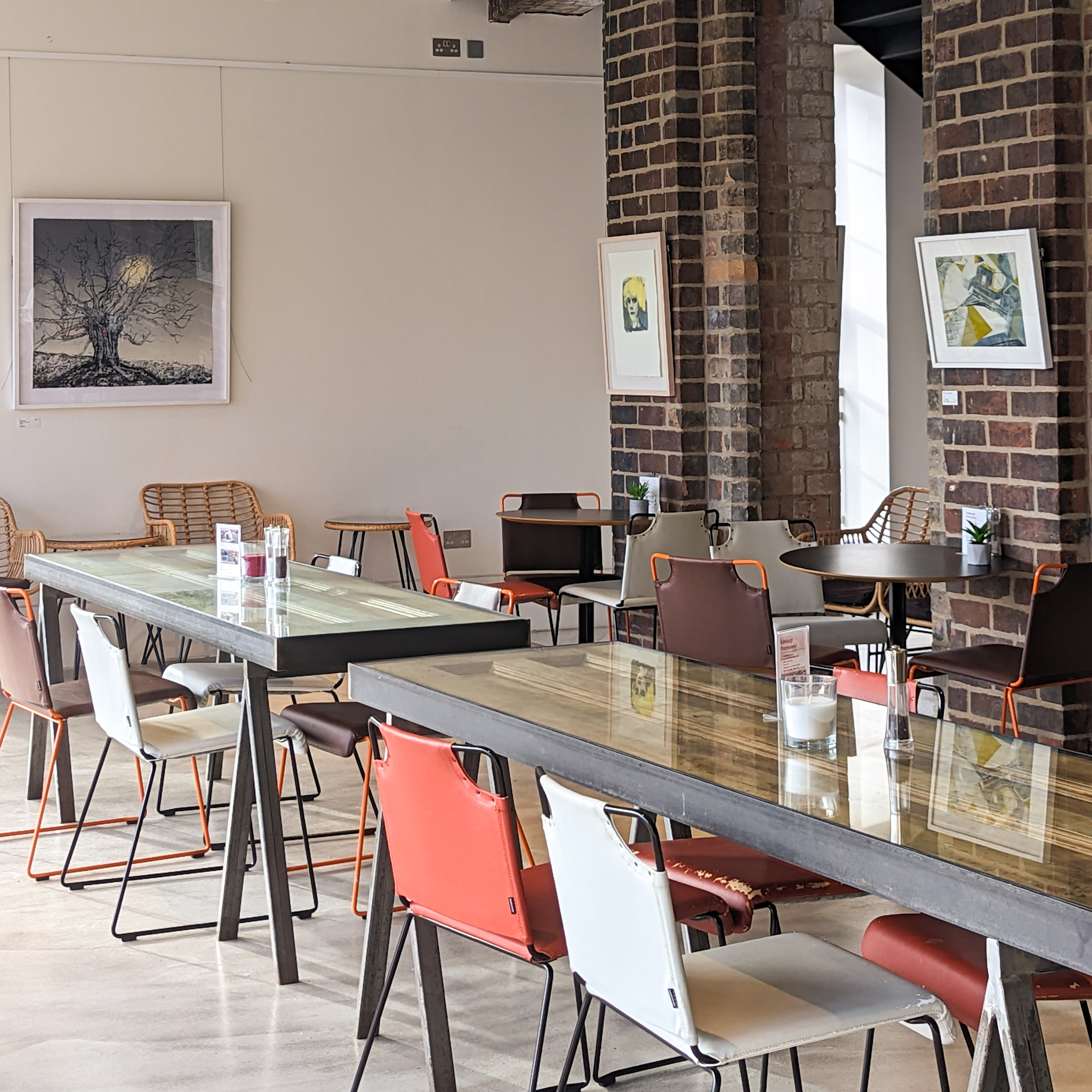 Modern event space with stylish decor at Edinburgh Printmakers for networking and workshops.