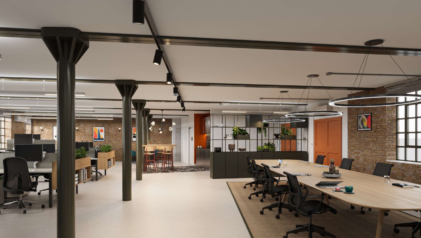 Modern meeting room in Phoenix House with oval table for collaborative sessions.