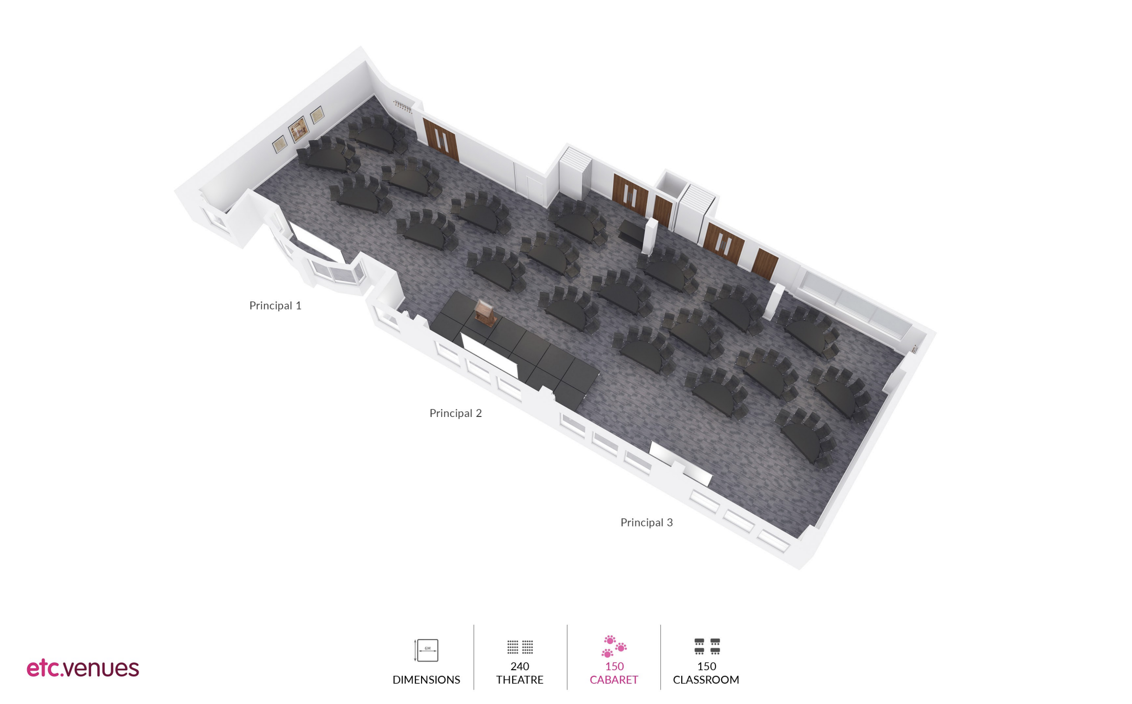 Principal Suite at etc.venues Monument: versatile event space for workshops and conferences.