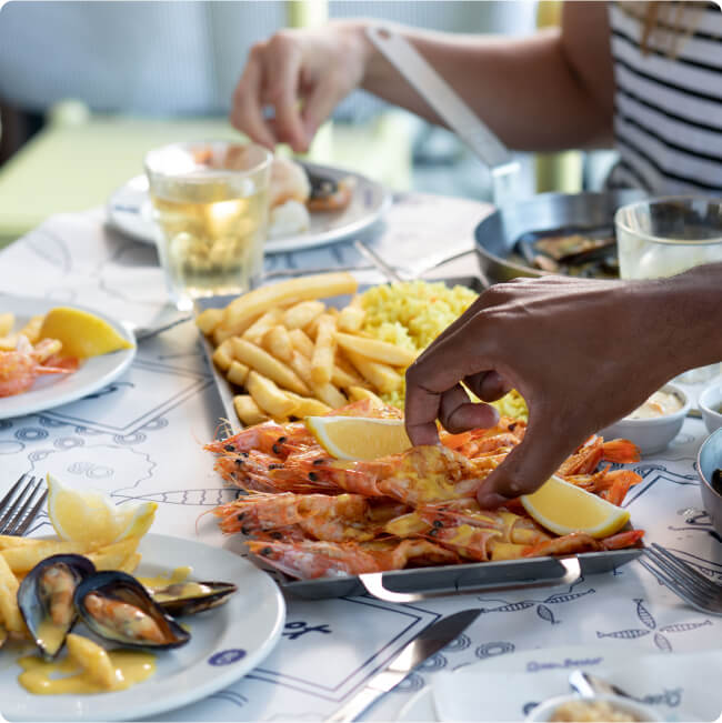 Vibrant seafood spread at Ocean Basket UK for networking events and gatherings.