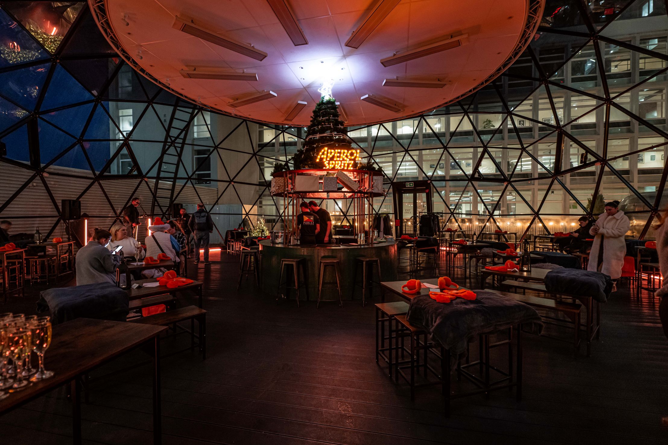 Winter Oasis in The Dome: modern geodesic venue for unique events and gatherings.