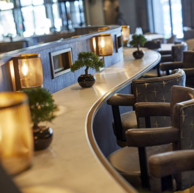 Modern bar area at Headingley Stadium, ideal for cocktail receptions and networking events.