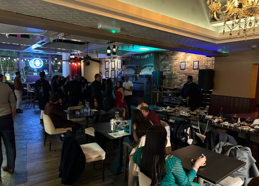 Event space at Thekaa Desi Gastropub, lively atmosphere for gatherings and networking.
