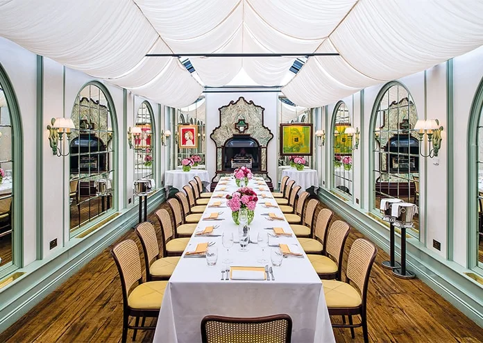 Private dining room at Daphne's with elegant table setting for corporate events and gatherings.