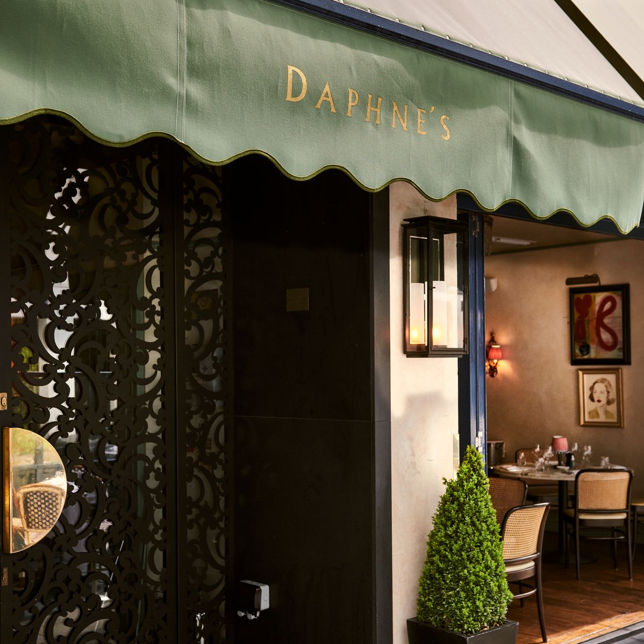 Elegant restaurant entrance in Daphne's, perfect for upscale events and gatherings.