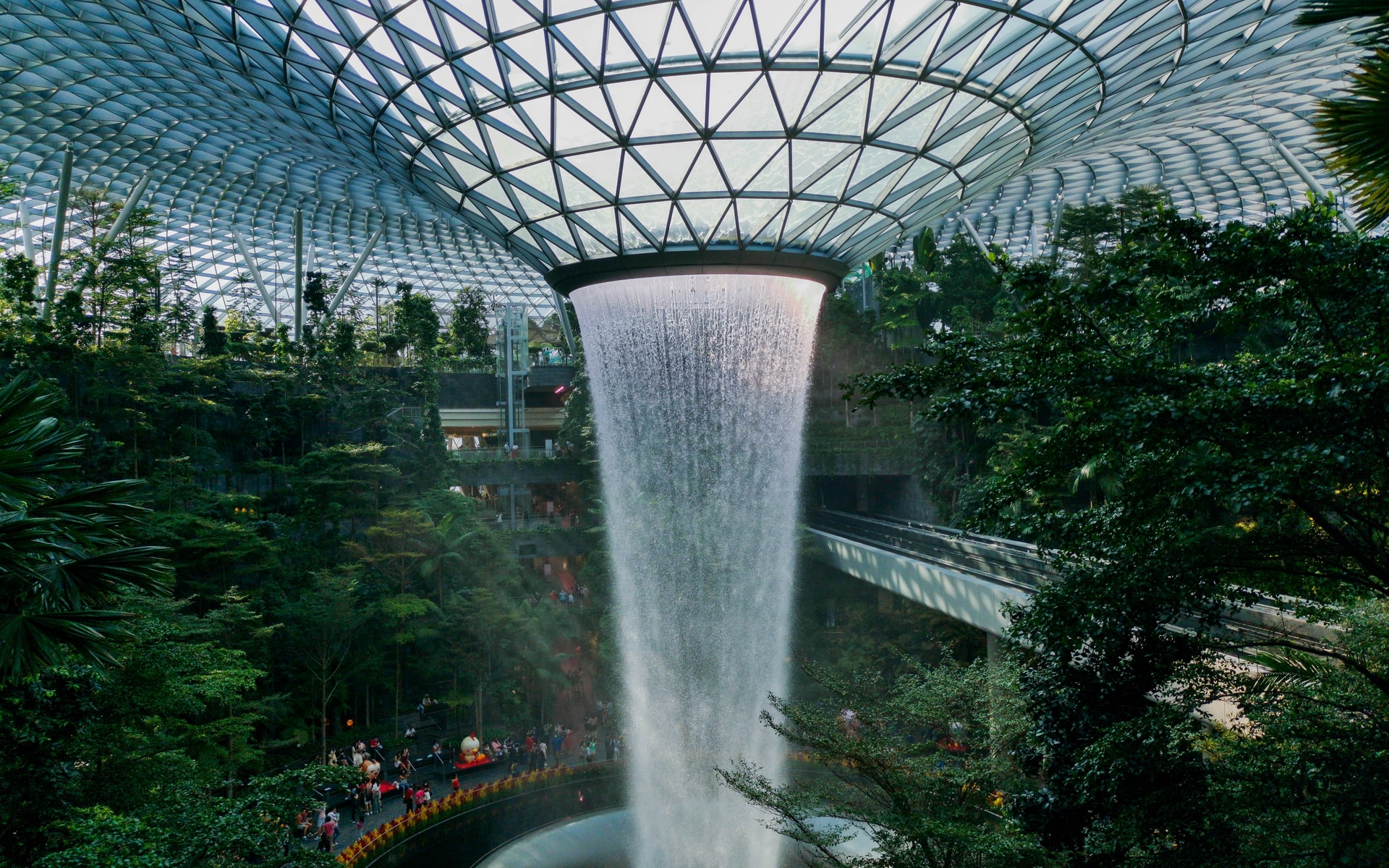 Indoor waterfall at Jewel Changi Airport, perfect for events and gatherings.