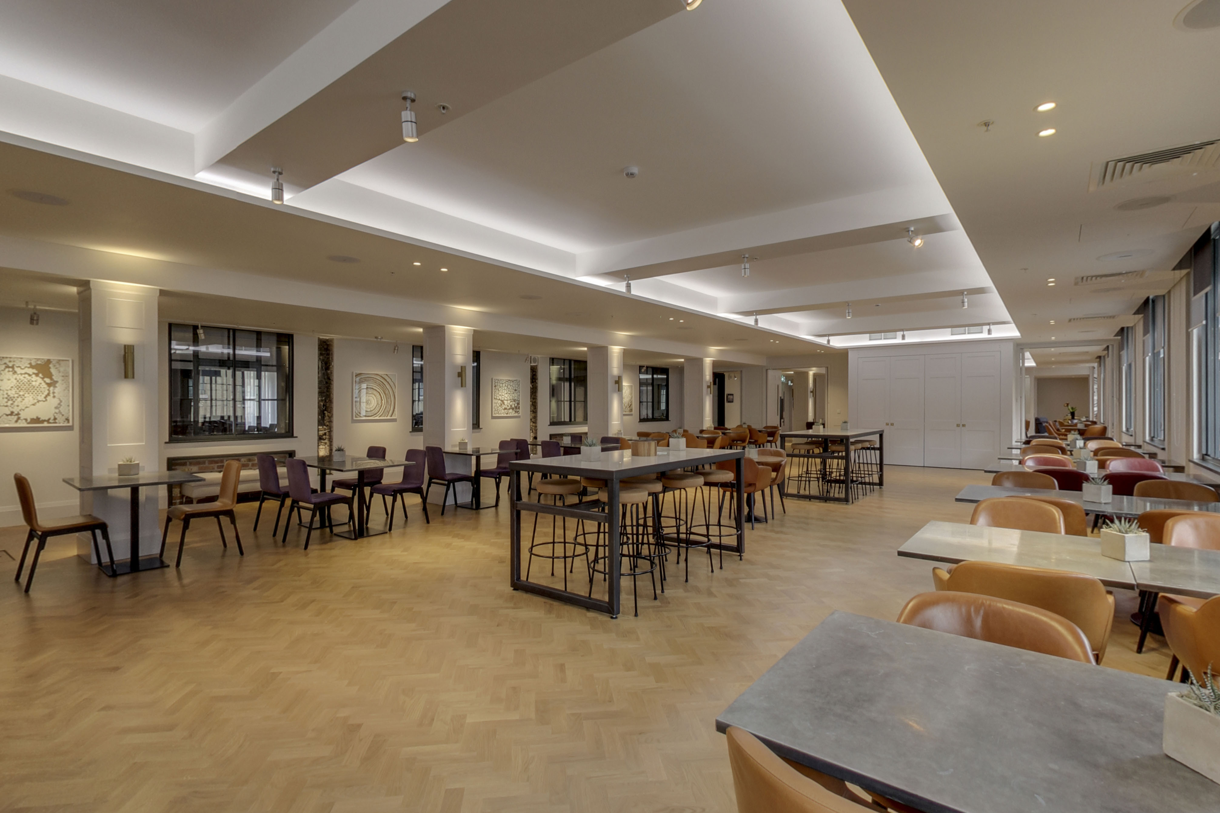 Modern event space at Knights Lounge, County Hall, ideal for meetings and gatherings.