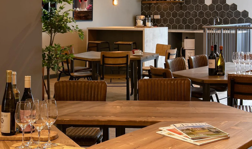 Modern event space in The Spirits Room, ideal for wine tastings and gatherings.