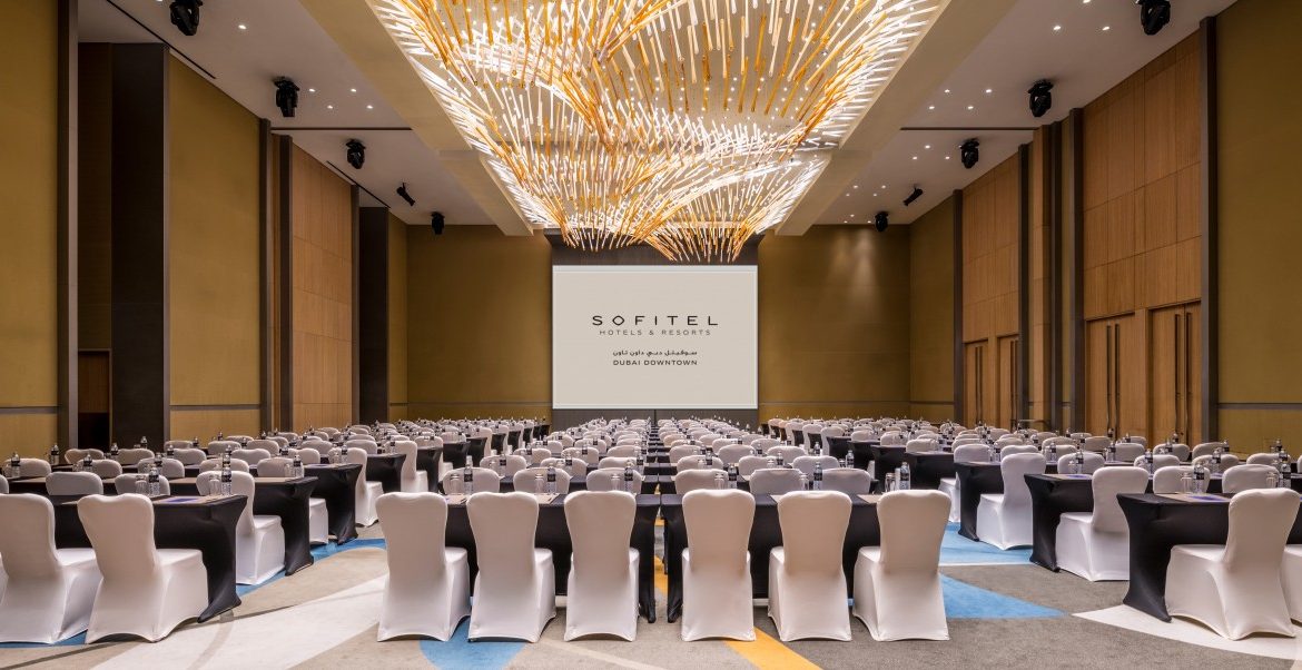 Sofitel Dubai The Palm meeting room with elegant seating for conferences and gala events.