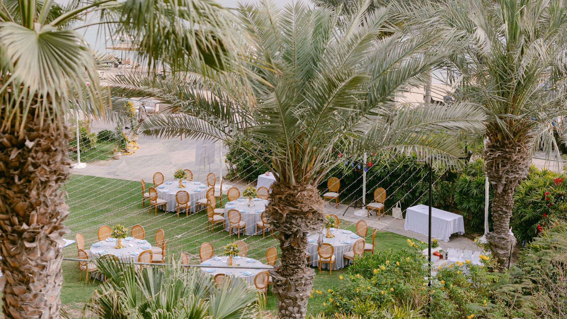 Elegant outdoor event space at Palm View Garden, Sofitel Dubai, ideal for weddings and retreats.