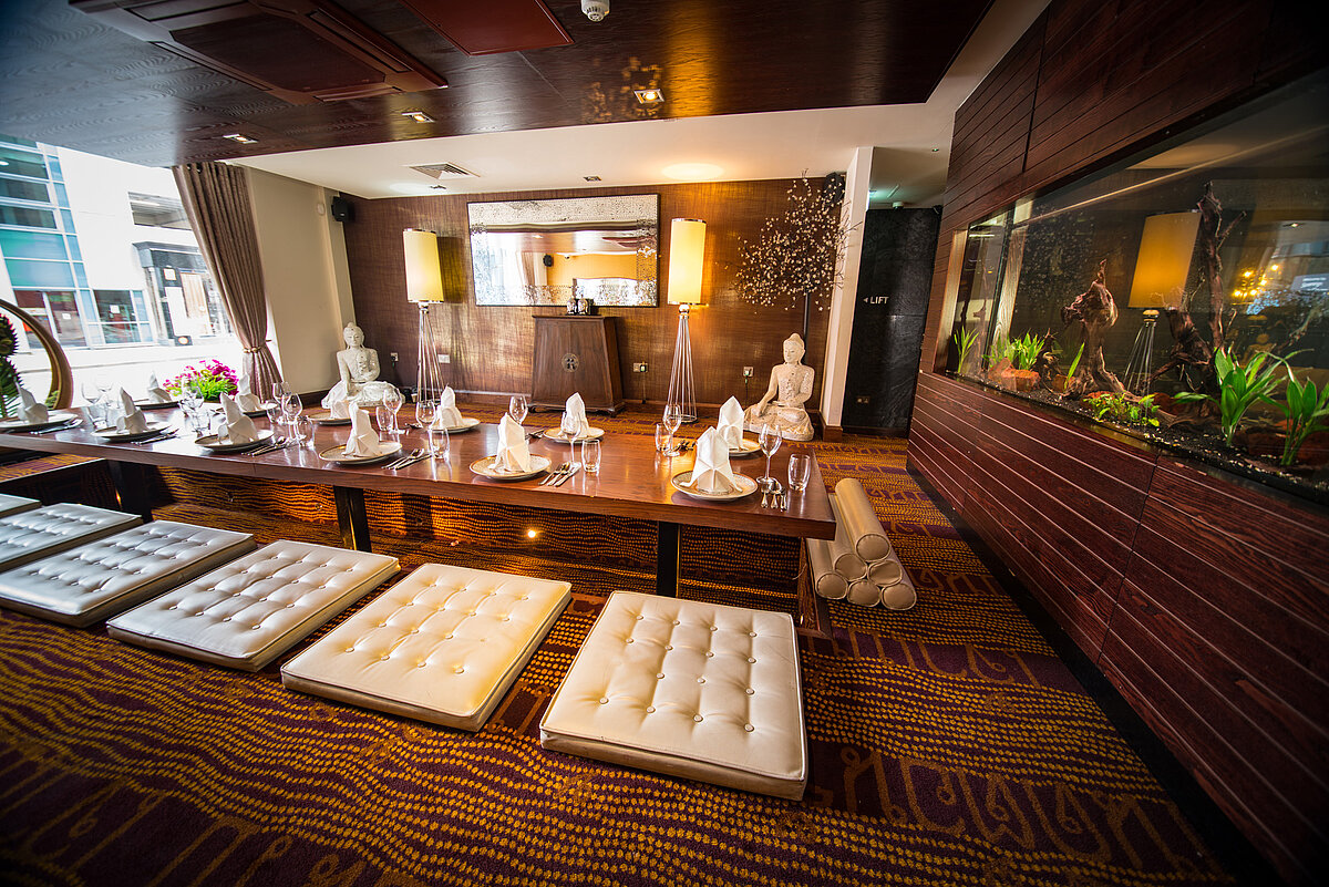 Stylish event space in Chaophraya Leeds, ideal for corporate meetings and private dinners.